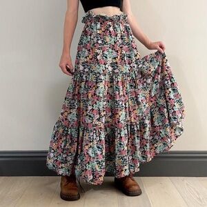 Vintage 80s gorgeous butterfly + floral printed maxi skirt